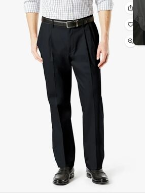 New DOCKERS PLEATED KHAKI PANTS 33 X 32 Black Classy Straight Regular Fit